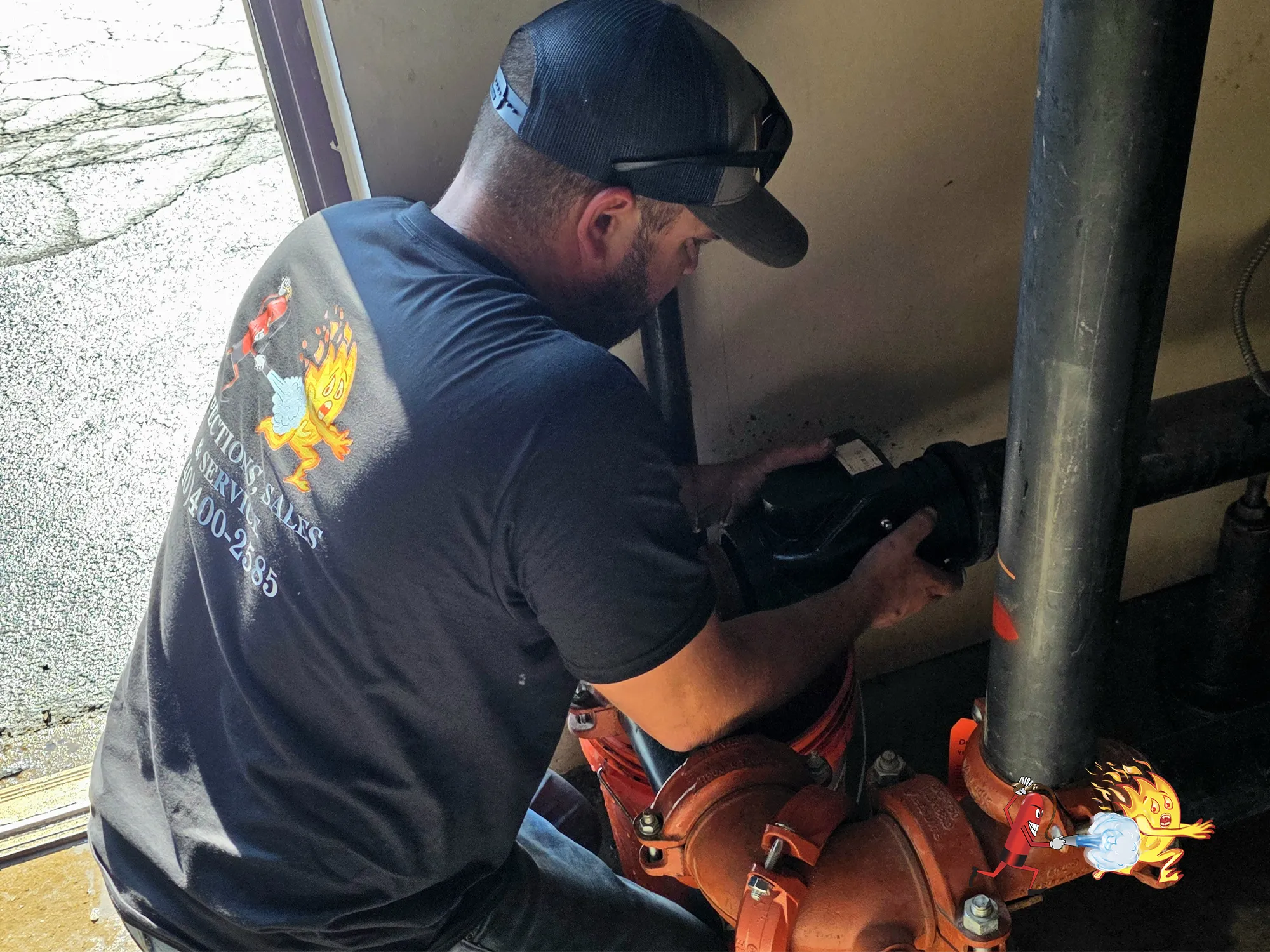 Fairfield Fire Protection team completing NFPA 25 inspection