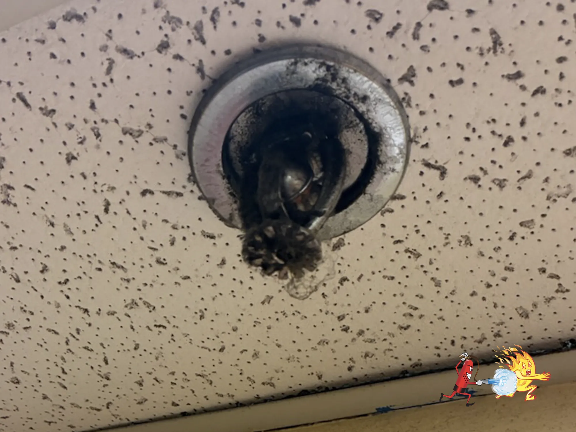 Dust-covered sprinkler head before maintenance
