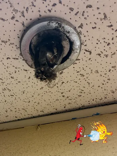 Dust-covered sprinkler head before maintenance